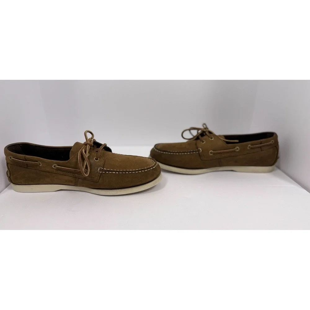 Rugged Shark Men's‎ Leather Boat Shoes Brown Moc Toe Lace Up Deck Size 11.5M